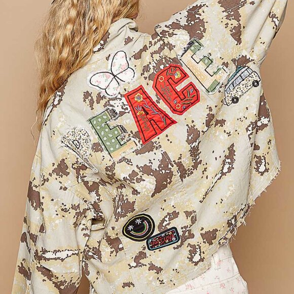 LAST ONE ☝️ POL Beige Camo Peace Jacket | Relaxed | Vintage Wash | NWT L - Picture 1 of 7